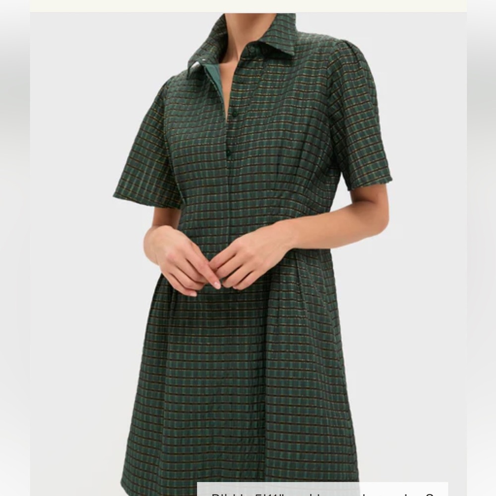 Tuckernuck Metallic Green Plaid Mini Delaney Dress Size Small